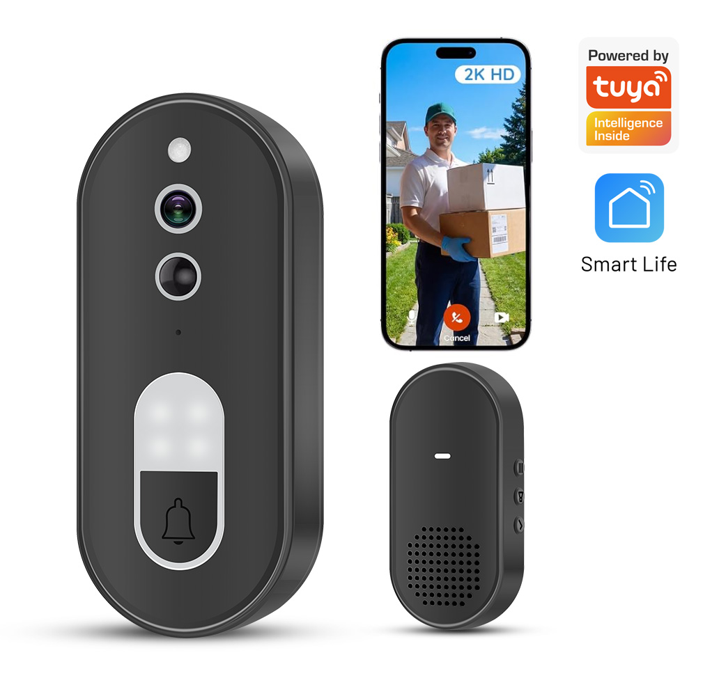 Home Cinema Alexa - ทูย่า 1080P HD ไร้สายไวไฟวิดีโอกริ่งประตูกล้องรักษาความปลอดภัยบ้านอัจฉริยะเสียงสองทางการมองเห็นตอนกลางคืนการตรวจจับการเคลื่อนไหว IP65 กันน้ำ
