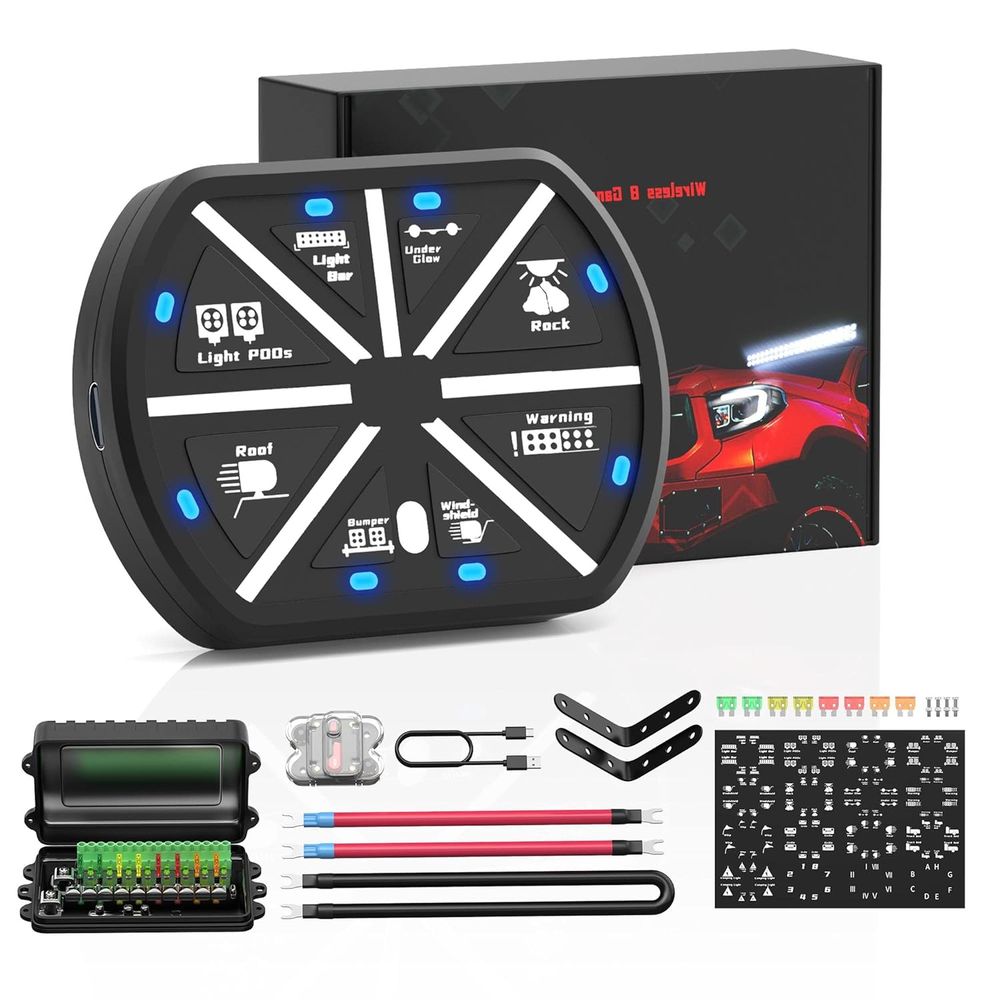 Universal Remote Control - แผงสวิตช์ 8 ช่อง ระบบควบคุมวงจรแบบยูนิเวอร์แซล กล่องรีเลย์ควบคุมรถยนต์ แผงควบคุมไร้สายแบบชาร์จไฟได้