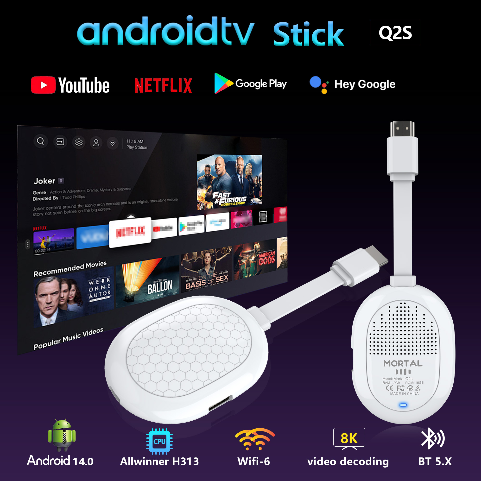 Home Cinema Google - กล่องทีวี Q2S Android 14.0 Allwinner H313