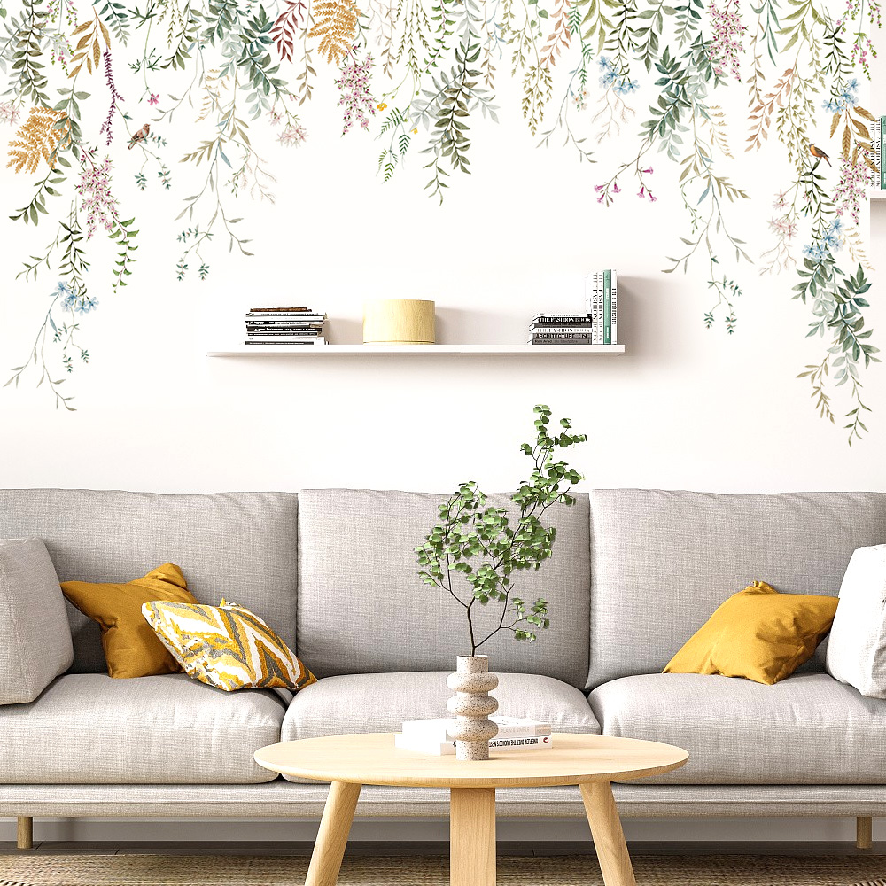 Home Cinema Wallpaper - สติ๊กเกอร์ติดผนังลายต้นไม้สีเขียว สำหรับตกแต่งห้องนั่งเล่น ห้องนอน ผนังบ้าน วอลเปเปอร์ไวนิลแบบมีกาวในตัว