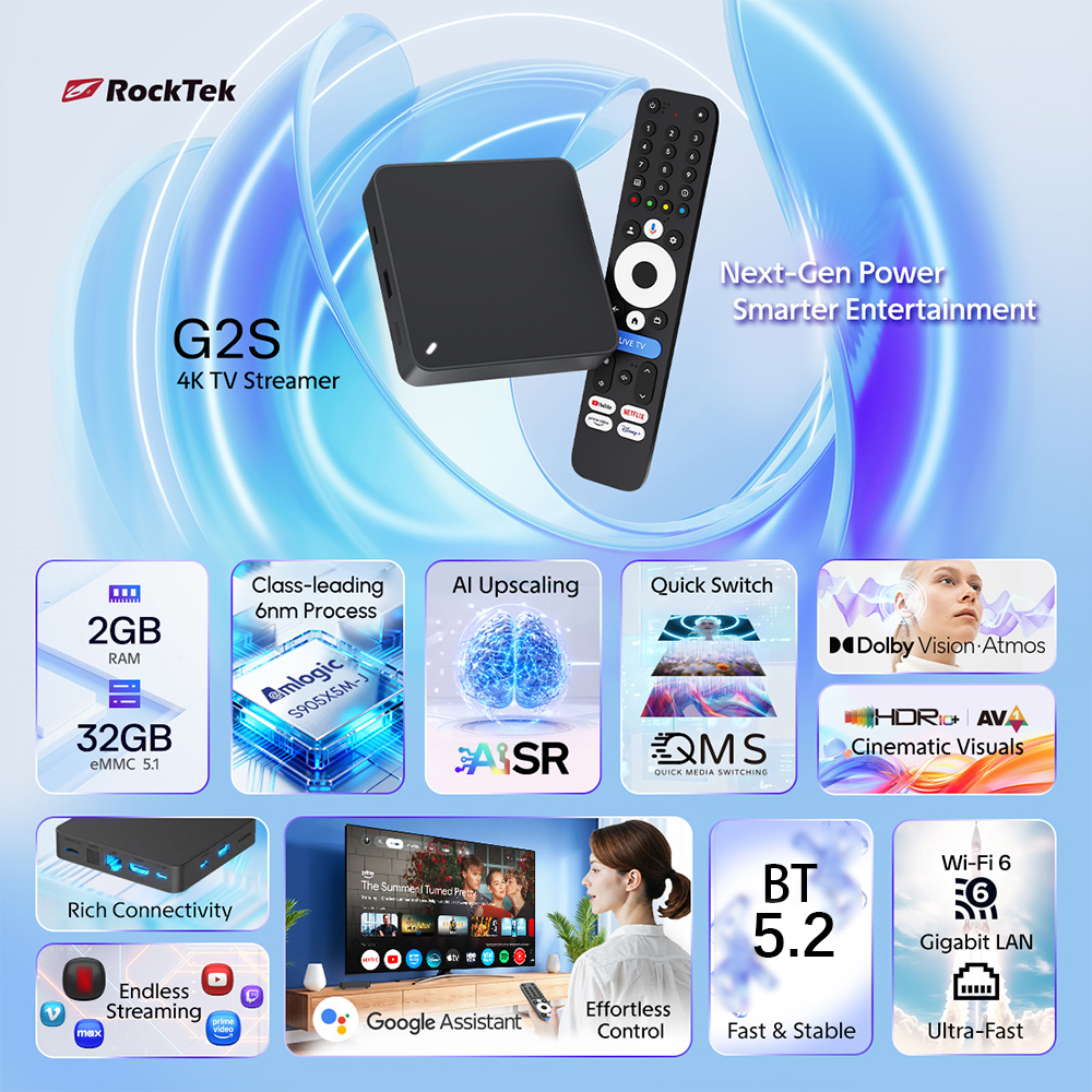 RockTek G2S UHD Google TV Box  - Home Cinema Google บทวิจารณ์และราคา