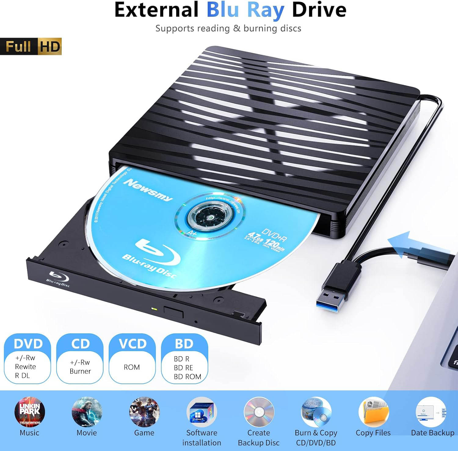 ไดรฟ์ออปติคอลบลูเรย์ภายนอก USB - Blu Ray Disc Player บทวิจารณ์และราคา